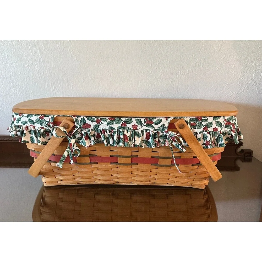 Longaberger Yuletide Treasures Basket 1996 Christmas Holly Liner Lid Protector